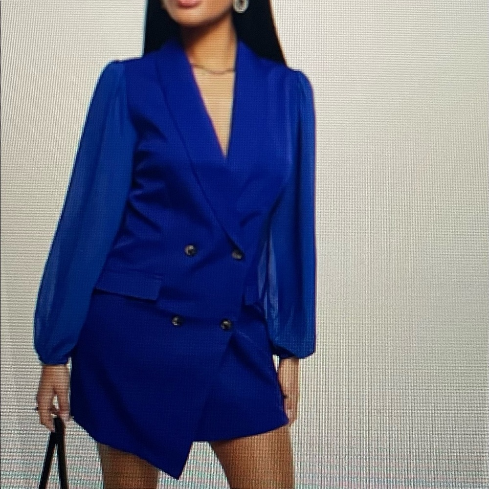 NWT Navy Blue Blazer Dress with Puff Sleeves